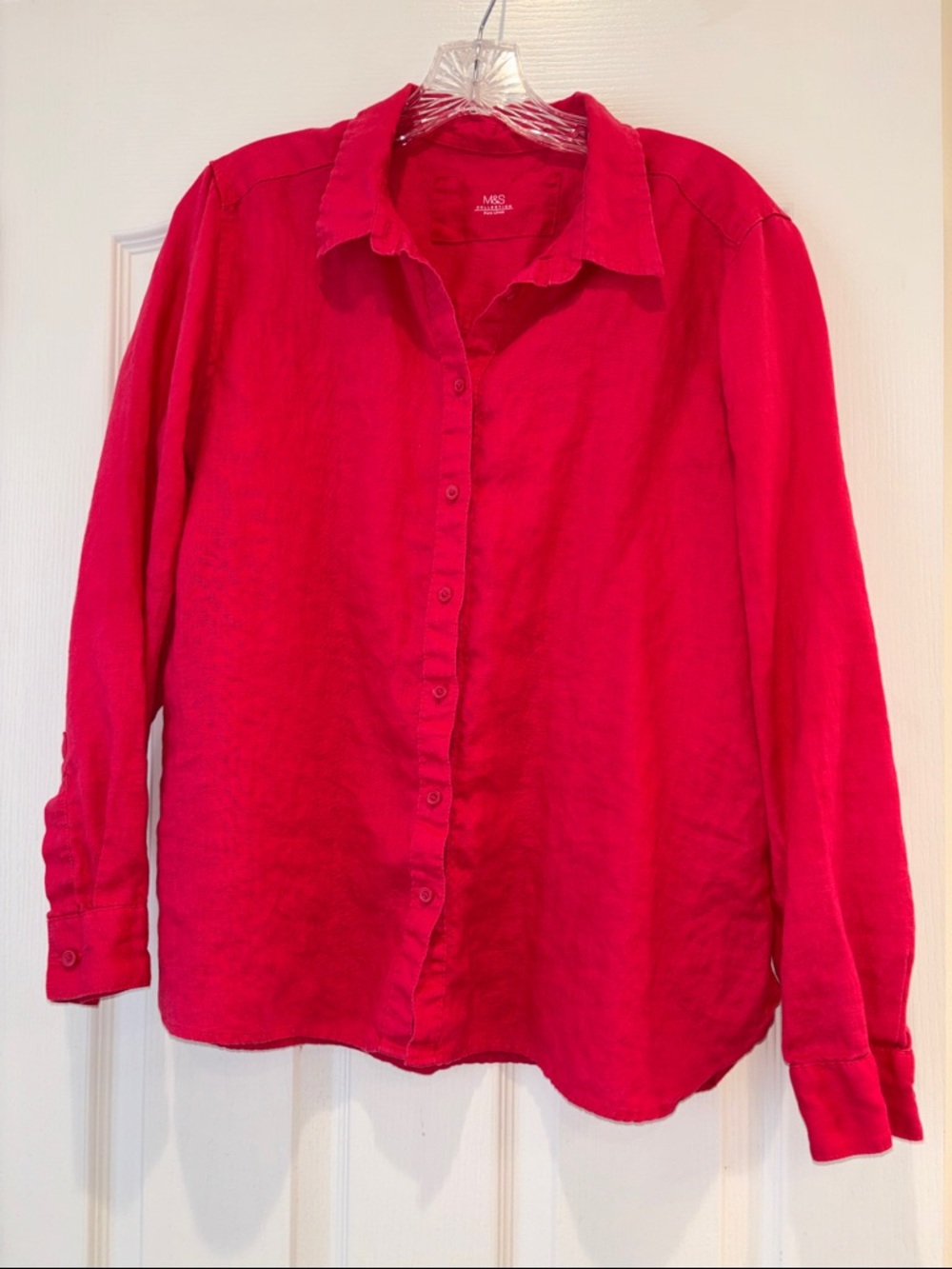 Linen Fuchsia Button-Up Blouse